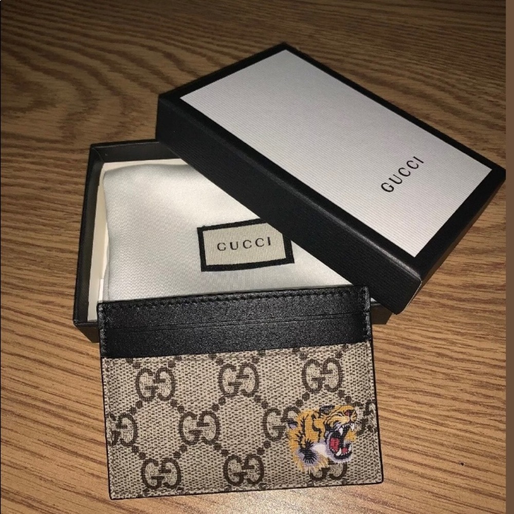 Tiger print GG Supreme card case